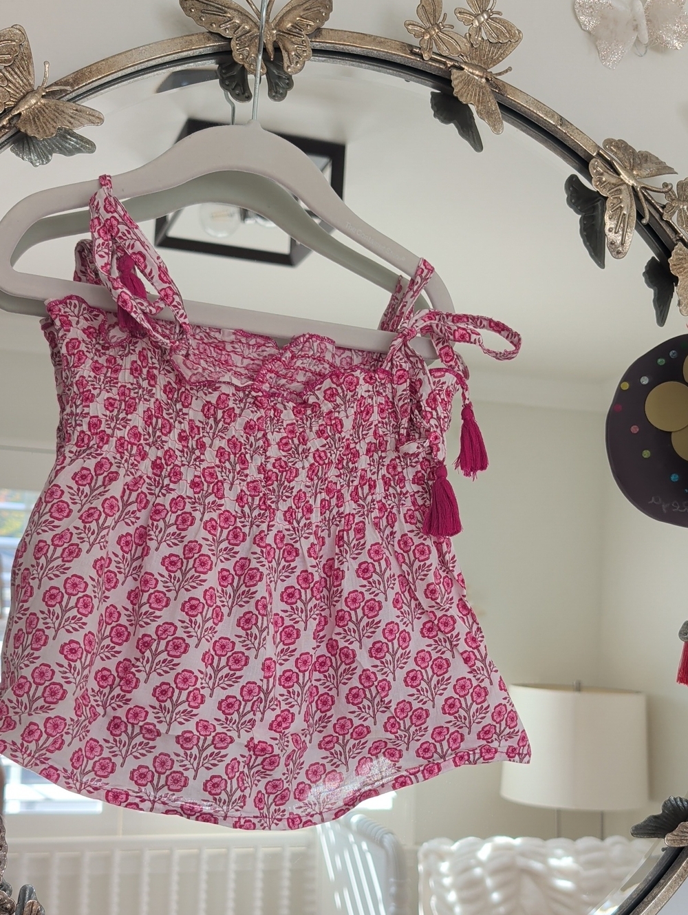 Biba Pink Floral Smocked Tie-Strap Camisole